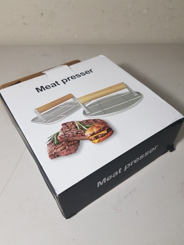 Heavy Duty Round Burger Press / Meat Presser - Cast Iron Grill Tool with Wood Ha gallery