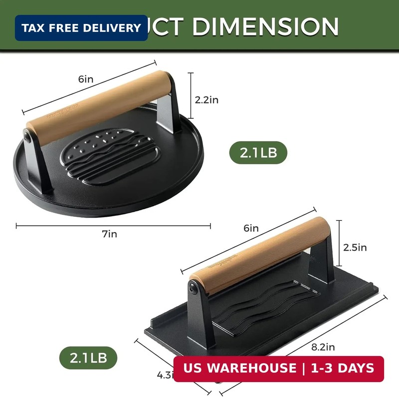 XUDAKAIXIN Cast Iron Smash Burger Press (2PCS),Grill Bacon Meat Press Tool,Perfe gallery
