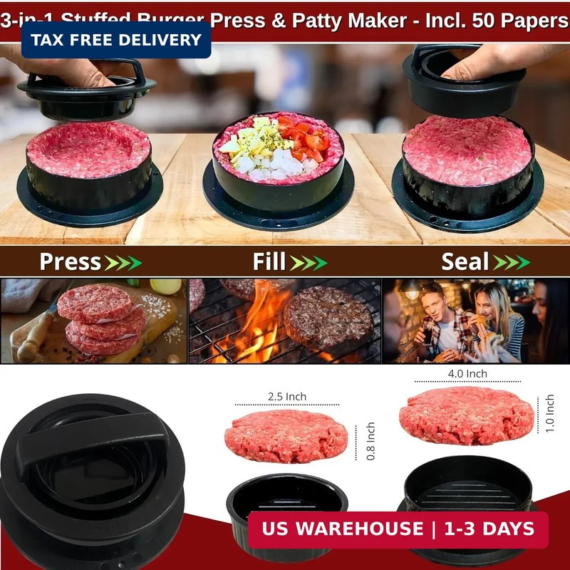 Gamalou® Smash Burger Press Kit: 7" Cast Iron Grill Press, 12" Melting Dome, 3-i gallery