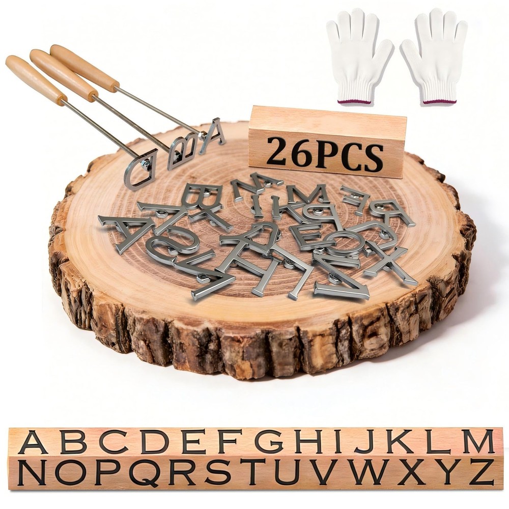 Vercxlyra 1/2" Branding Irons, 26-Piece Alphabet Custom Mini Branding Iron Se...