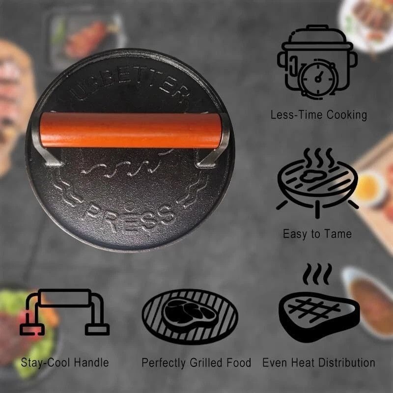 7 Inch Griddle Press Cast Iron Round Smash Grill Press Burger Smasher Bacon Meat gallery