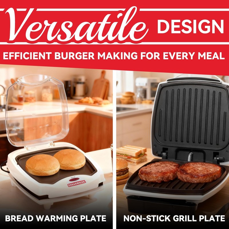 SugarWhisk 2 In 1 Hamburger Grill Maker, Electric Indoor Grill and Panini Pre... gallery