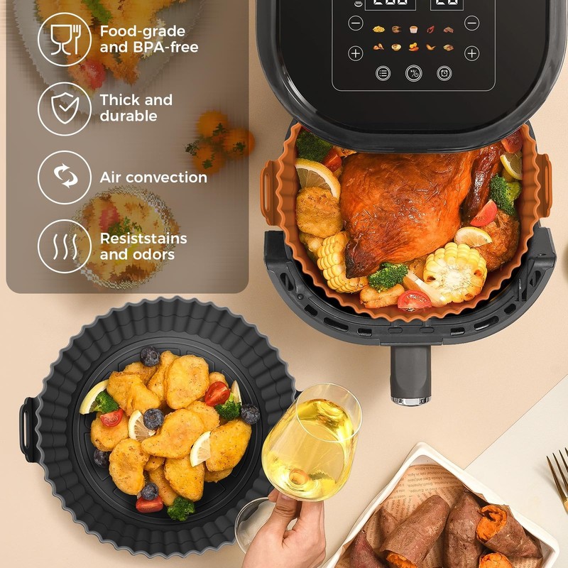 Buauty 3 Pack Air Fryer 7.9*7.9*2 inch, 8" Round 3 Pack: Black+Grey+Brown gallery