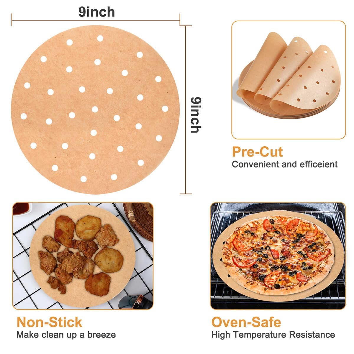 Safmord Air Fryer Parchment Paper, 9 Inch 200 Count (Pack of 1), Wood color gallery