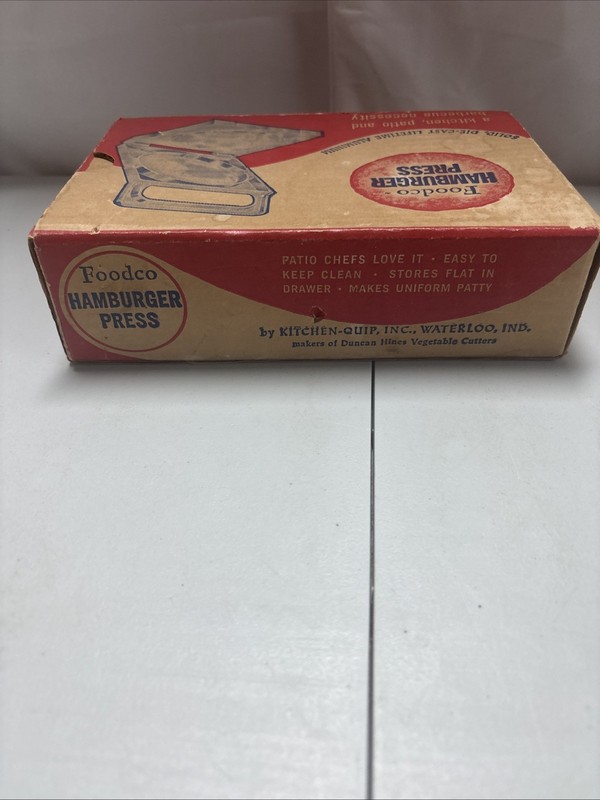 Vintage Foodco hamburger Press Diecast Lifetime Aluminum With Original Box gallery