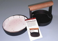 Mr. Bar-B-Q Pre-Seasoned Cast Iron Burger Grill Press Round w/Rosewood Handle