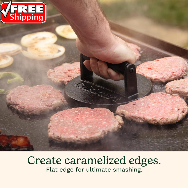 6.5" Cast Iron Smashed Burger Press, round Flat Edge Grill Press for Crispy Smas gallery