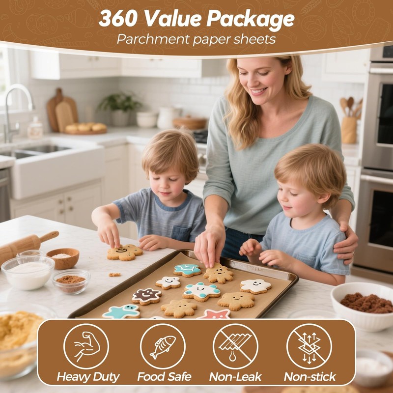 360 Count 12"x 16" Heavy Duty Parchment Paper Sheets for Baking, 12" x 16", 1 gallery