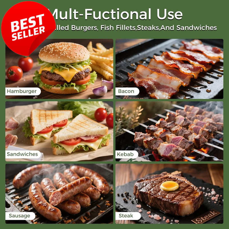Cast Iron Burger Press Set 2PCS Round Rectangle Grill Bacon Meat Tool - US gallery