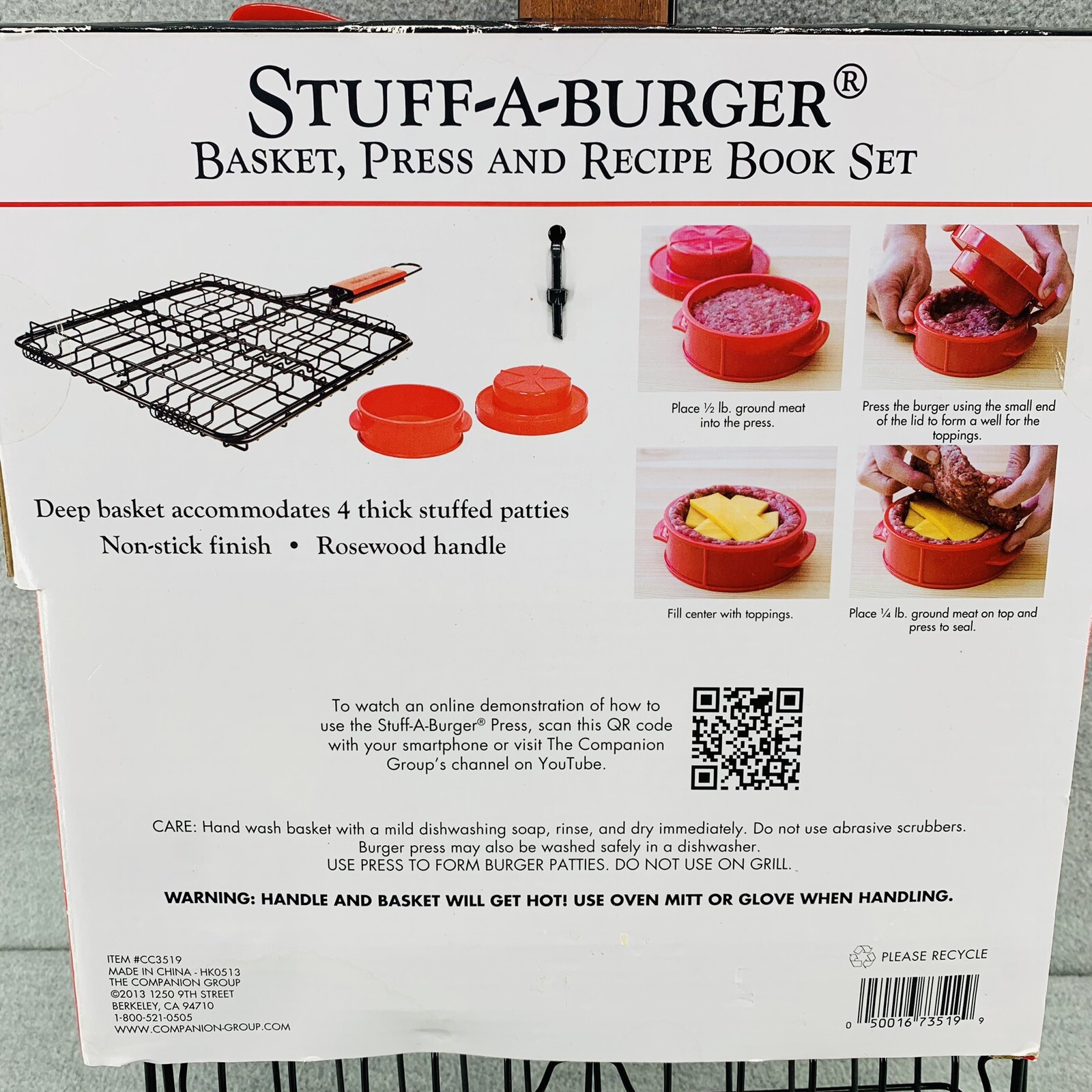 CHARCOAL COMPANION - STUFF A BURGUER CC3519 Basket Press And Recipe Book Set K gallery