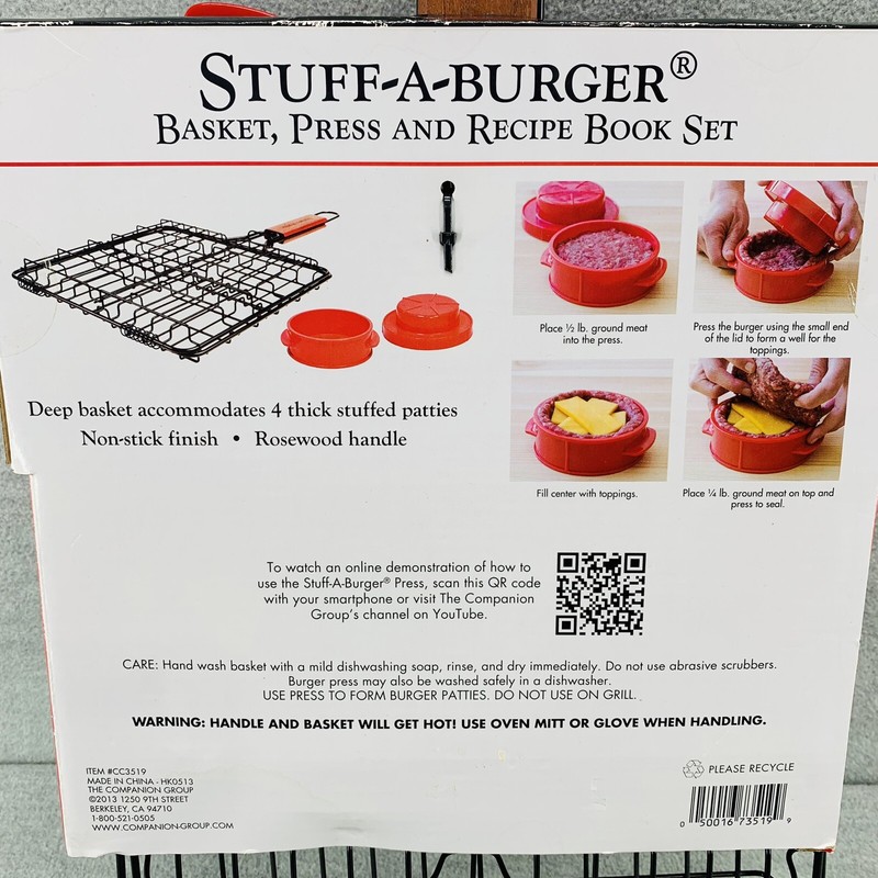 CHARCOAL COMPANION - STUFF A BURGUER CC3519 Basket Press And Recipe Book Set K gallery