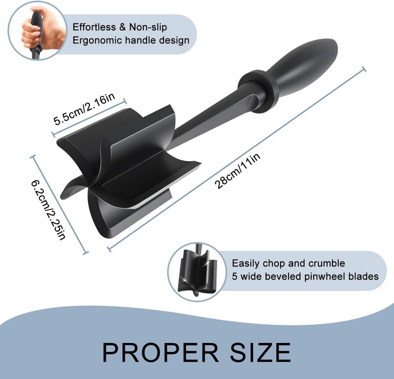 Meat Chopper, 5 Curve Blades Ground Beef Masher, Heat Resistant 1Pack, Black gallery