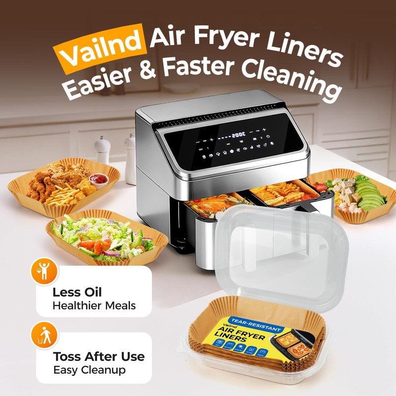 125Pcs Air Fryer Liners Disposable for Dual Basket, 8*5.5"Rectangle, Natural gallery