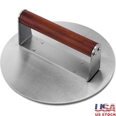 Premium Stainless Steel Burger Press Non-Stick Grill Weight W/ Wood Handle New
