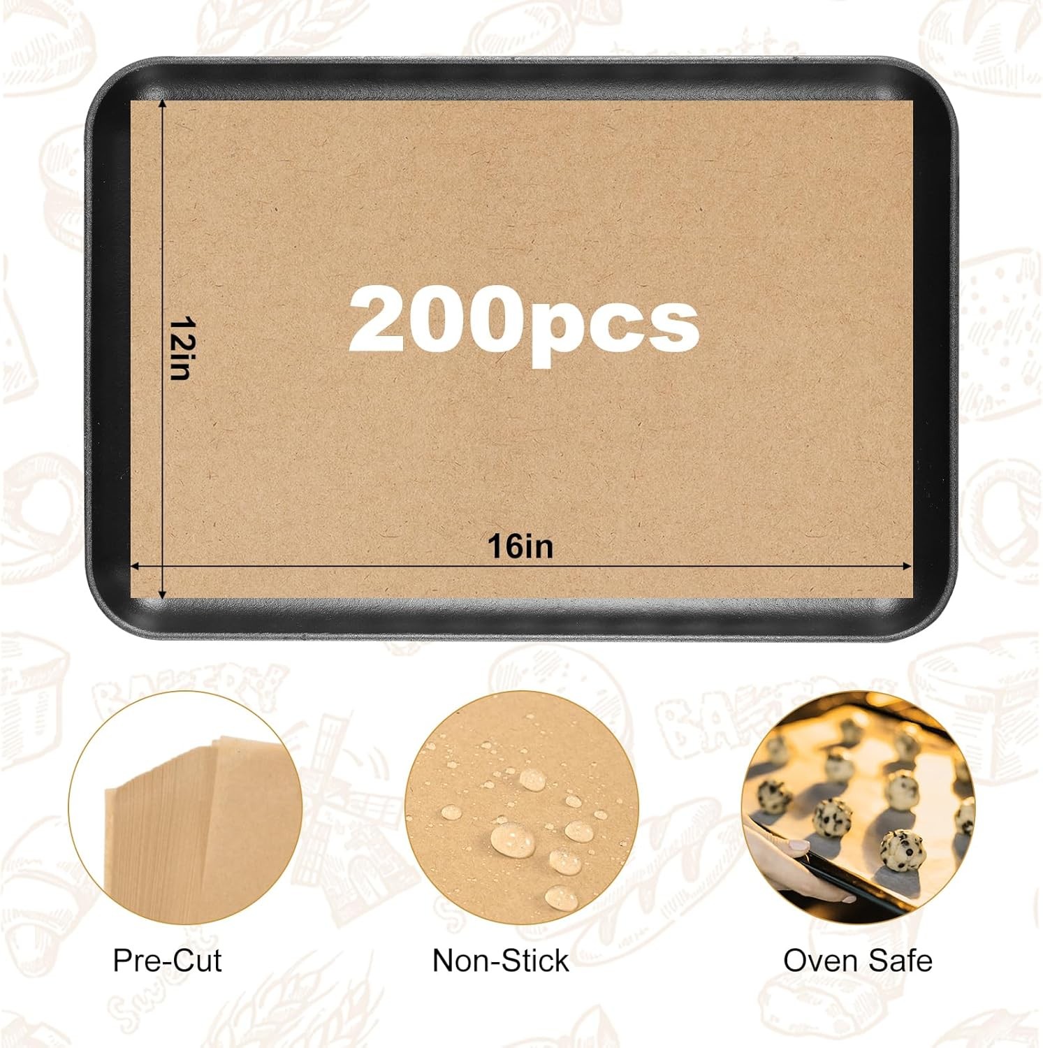 200 PCS Unbleached Parchment Paper 12x16 In – Precut 12" x 16", gallery