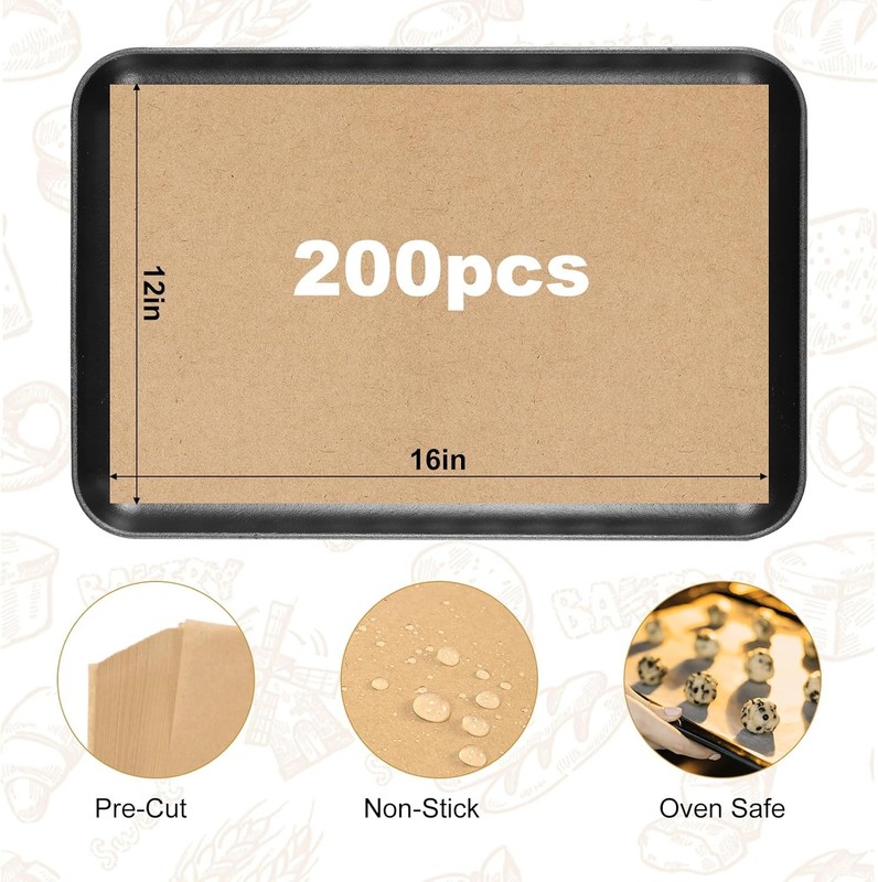 200 PCS Unbleached Parchment Paper 12x16 In – Precut 12" x 16", gallery