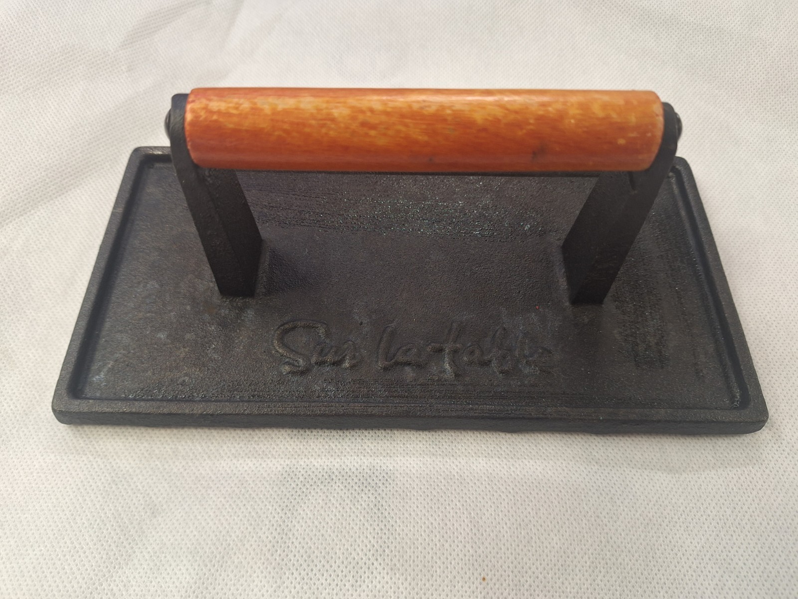 Sur La Table Rectangular Cast Iron Grill Press 9"x 4.5" w/ Rosewood Handle gallery