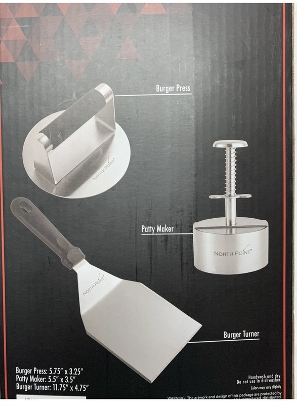 New North Point 3 Piece Stainless Steel Burger Kit with Press, Maker, Turner gallery