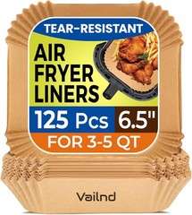 Air Fryer Paper Liners: 125Pcs Parchment Paper, 6.5″Square, Natural