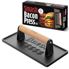 Bacon Press Smash Burger Press, PreSeasoned Cast Iron Hamburger, 2 lb Hea