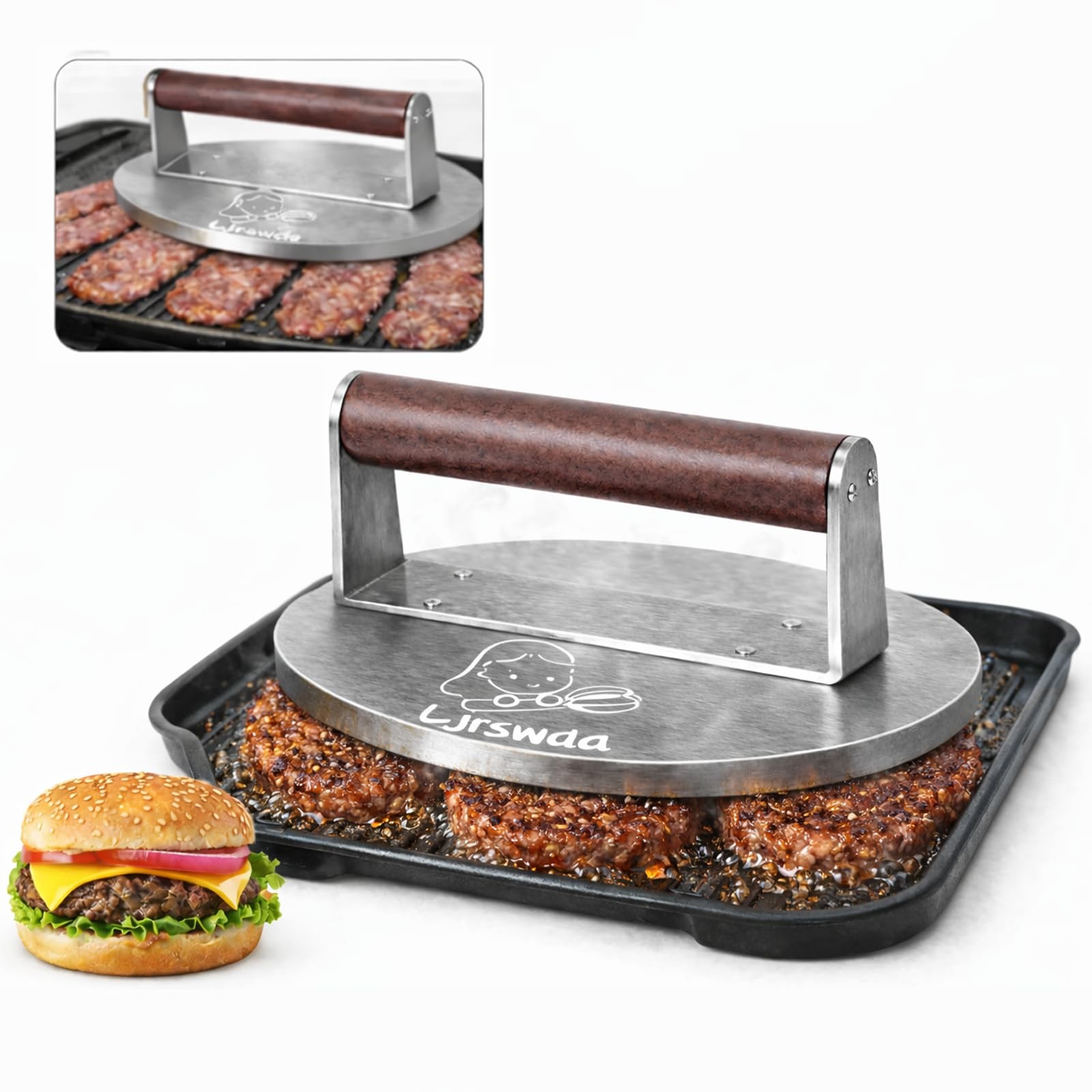8.5"Extra Large Stainless Steel Burger Press 2.5 Lb Round Metal Smasher Bacon gallery