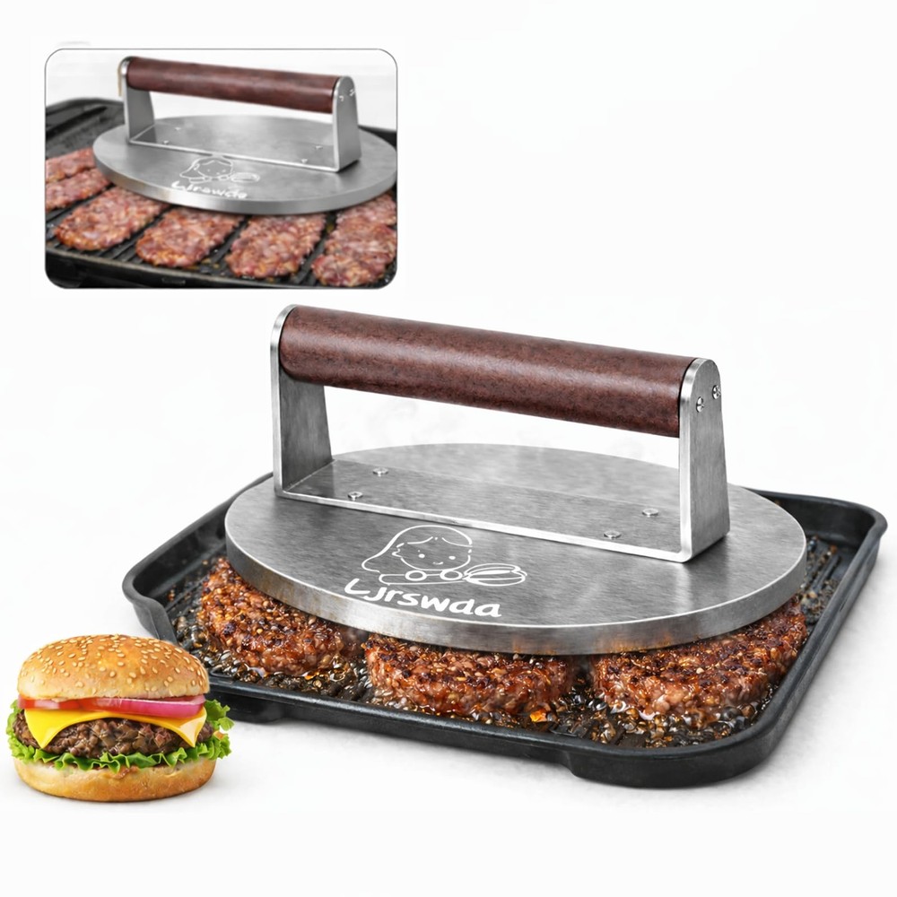 8.5"Extra Large Stainless Steel Burger Press 2.5 Lb Round Metal Smasher Bacon