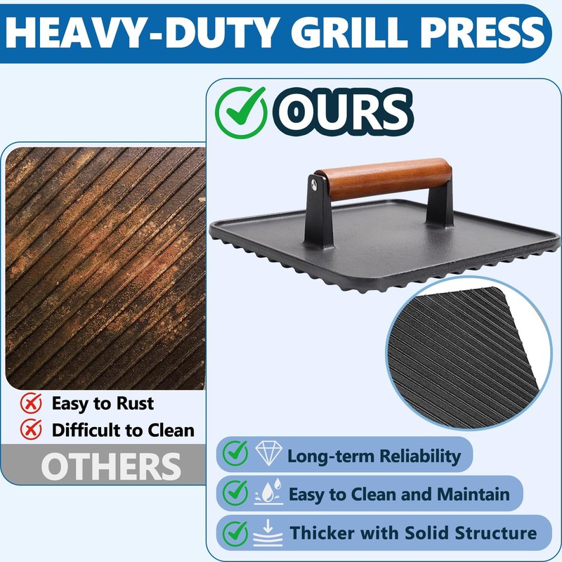 10"Square Cast Iron Burger Press Smash Griddle Weight for Blackstone Pitboss gallery