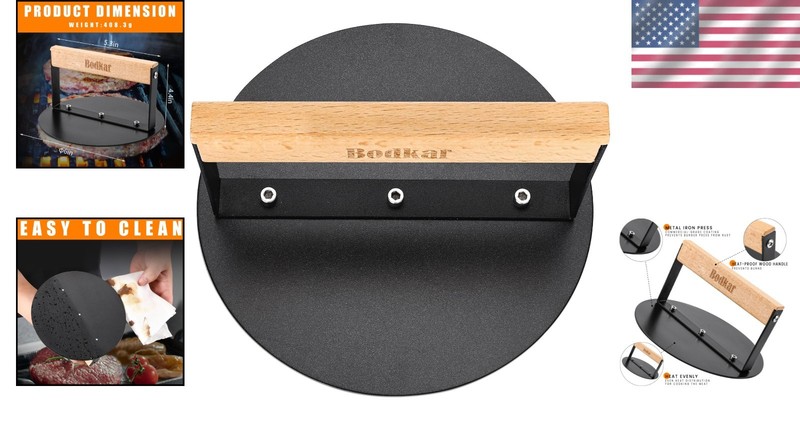 Versatile 6" Grill Press with Wood Handle - Ideal for Meat and Sandwiches gallery