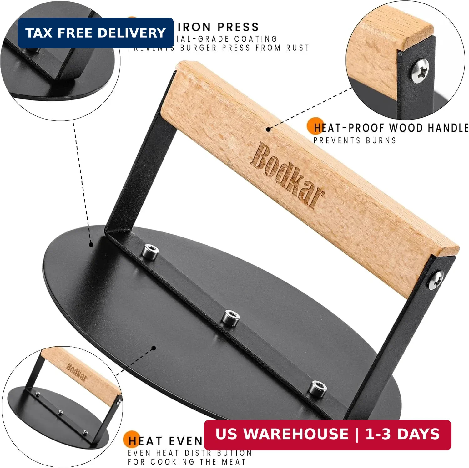 bodkar Smash Burger Press 6 inch, Round Burger Smasher Grill Press for Griddle B gallery