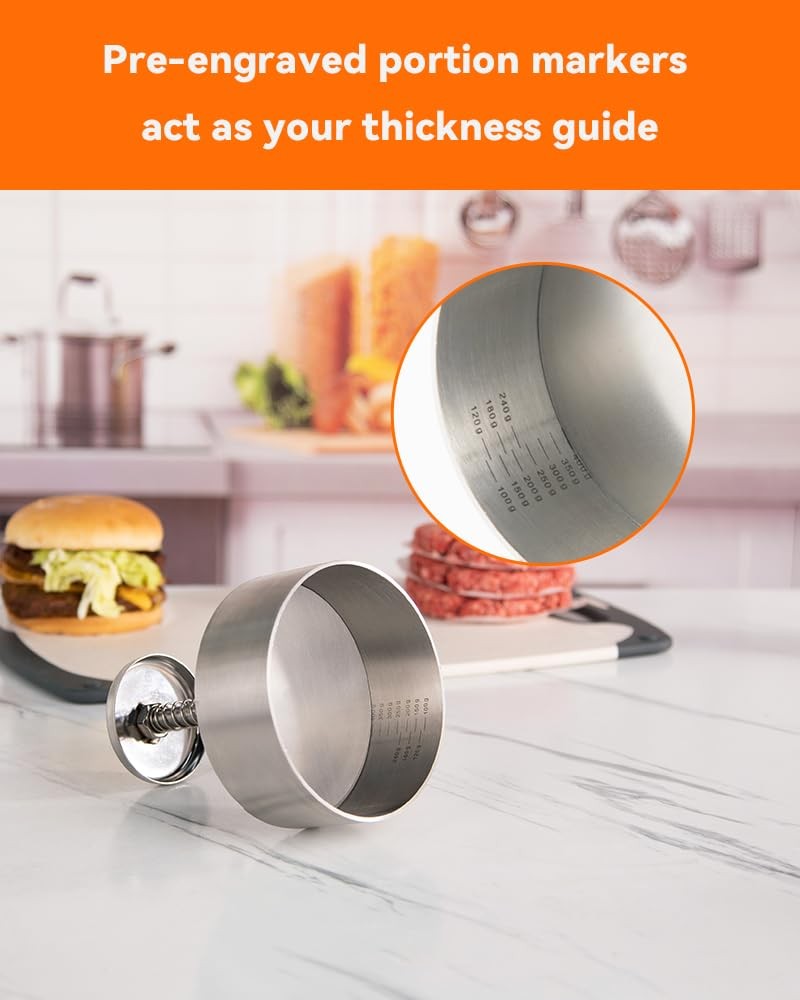 Brigii 304 Stainless Steel Burger Press - 4.5" Hamburger Patty Maker, Silver gallery