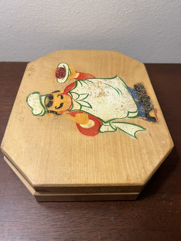 Vintage Volco Brand Hamburger Press Japanese Wood Painted Chef Made In Japan gallery
