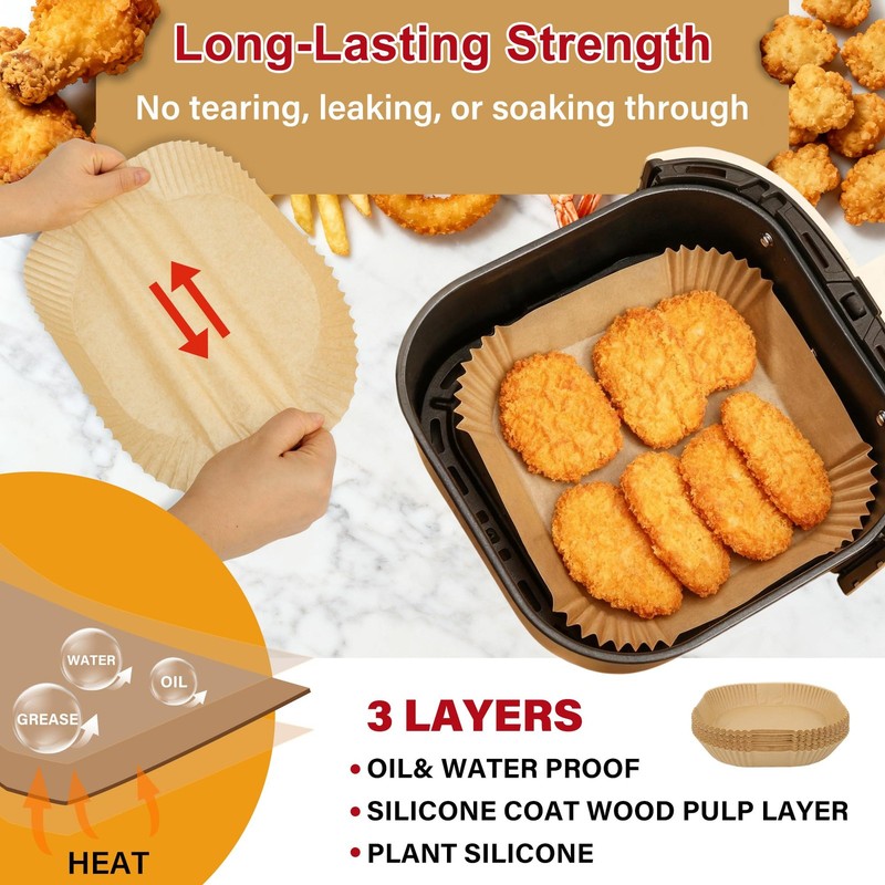 Breznoa Air Fryer Paper Liners, 200 Pcs 8" Square 200Pack, Natural Brown gallery
