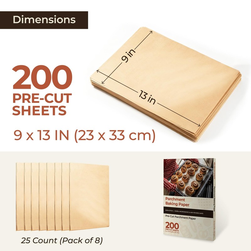 Unbleached Parchment Paper for Baking, 200Pcs,9x13 In, Precut 9*13in, Yellow gallery
