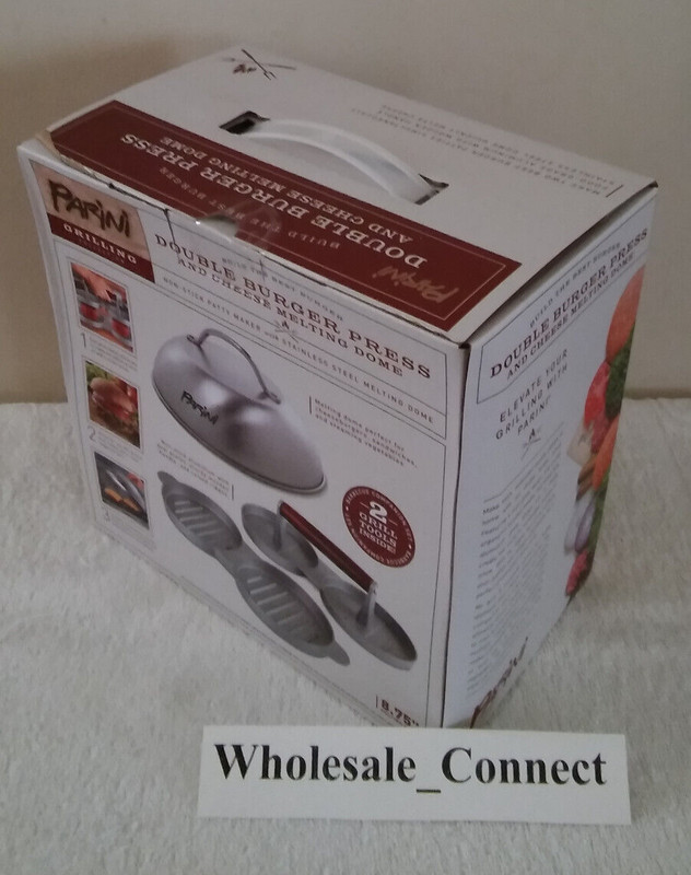 PARINI NON-STICK DOUBLE BURGER PRESS & CHEESE MELTING DOME 8.75" PATTY MAKER NEW gallery