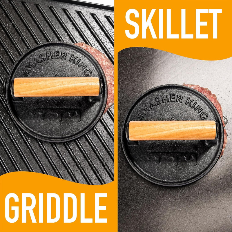 SMASHER KING™ - Smash Burger Press - Cast Iron Burger Smasher And Hamburger Patt gallery