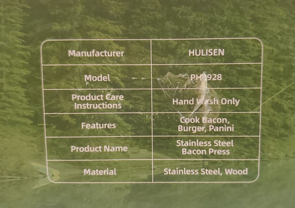 HULISEN Stainless Steel Bacon Press, 9 in Heavy Duty w/ Black Wood Hand gallery