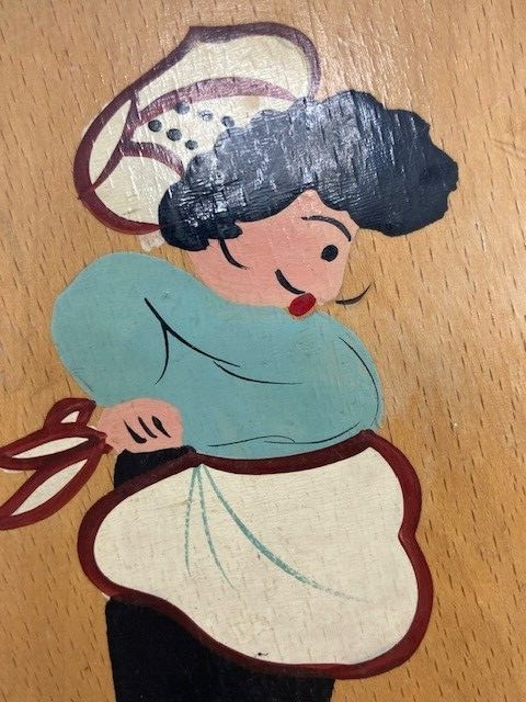 Vintage Wood Burger Meat Press Hand Painted Chef Decoration Hinged Lid gallery