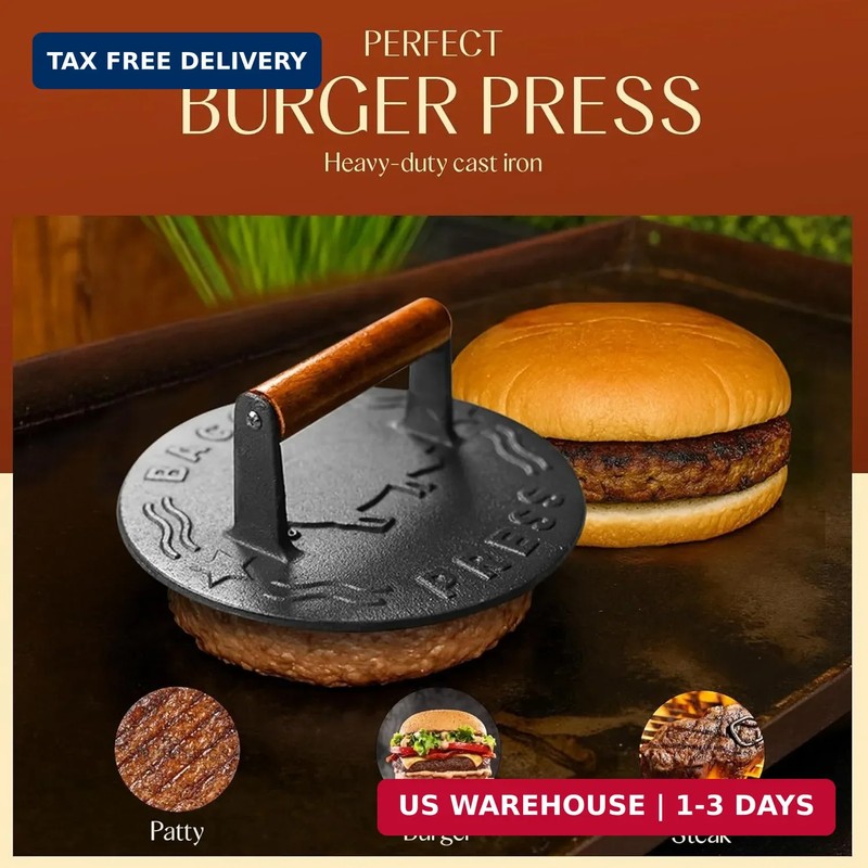 Heavy-Duty Cast Iron Burger Press 7 Inch Round Burger Smasher, Grill Press for C gallery