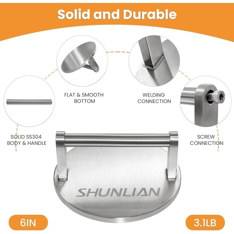 Heavy Duty Stainless Steel Burger Press Grill Weight Searing Steaks Bacon New gallery