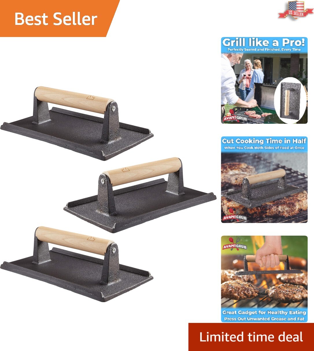 Cast Iron Grill Weight - Cook Food from Both Sides - Commercial Grade Utensil gallery