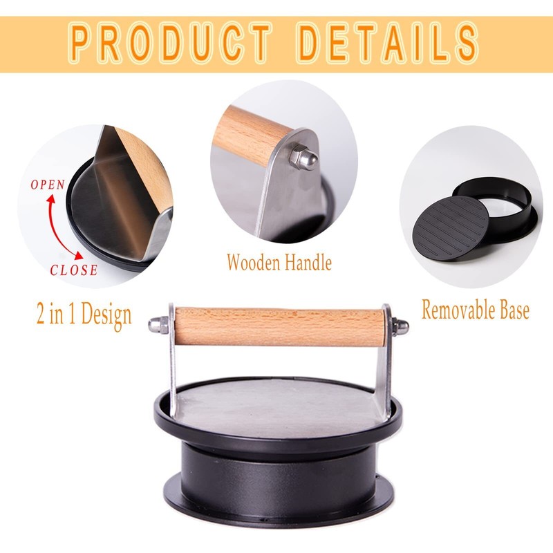 5.1 Inch Stainless Steel Burger Press Non Stick Smash Hamburger Press for BBQ gallery