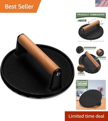 Ergonomic 7″ Round Cast Iron Press with Grooved Bottom for Perfect Grilling
