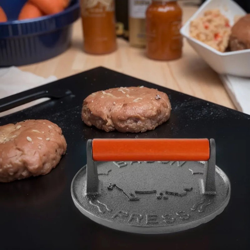Burger Press Cast Iron Heavy-Duty Hamburger Patties Smash Meat Masher Circular gallery
