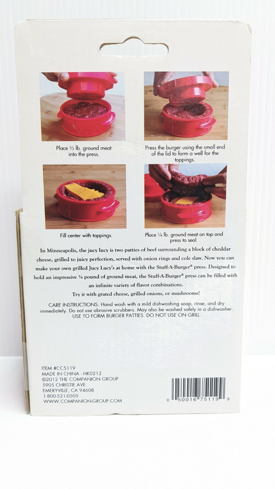 Stuff A Hamburger Press Grill Stuff-A-Burger Juicy Lucy Charcoal Companion NEW gallery