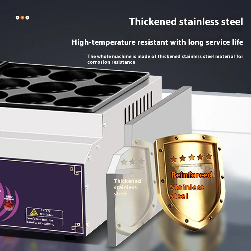 Egg burger machine Commercial stall non-stick pan Electric heating 9-hole meat gallery