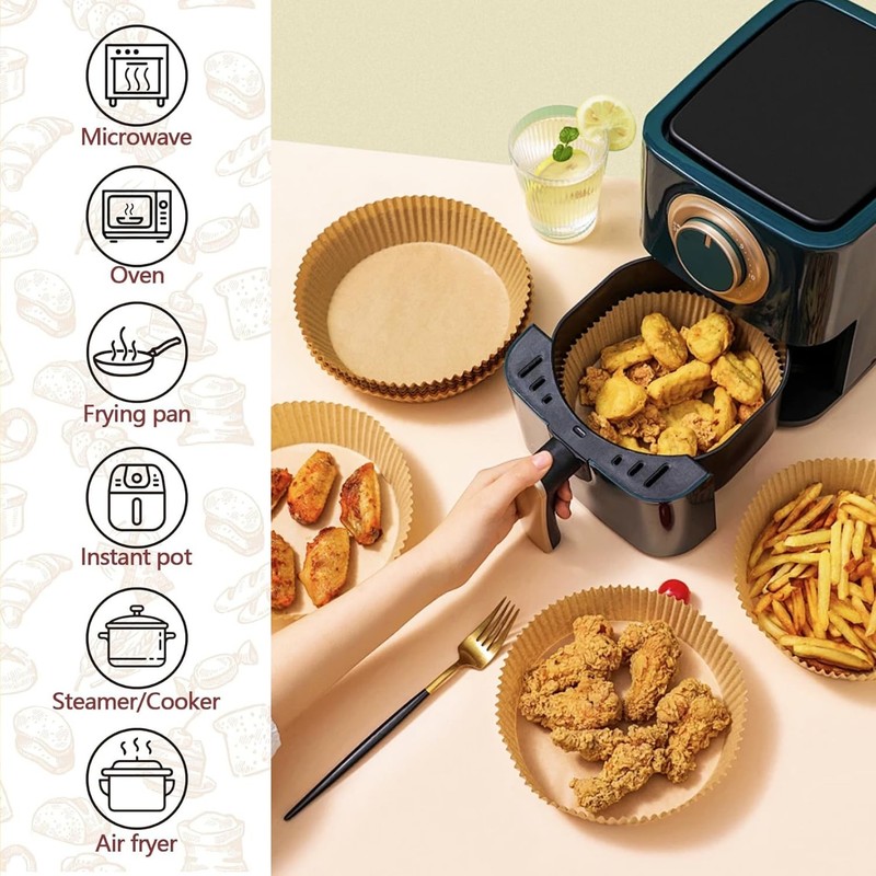 150Pcs Air Fryer Liners, 8 Inch Square 7.8inch X 1.77inch, natural wood color gallery