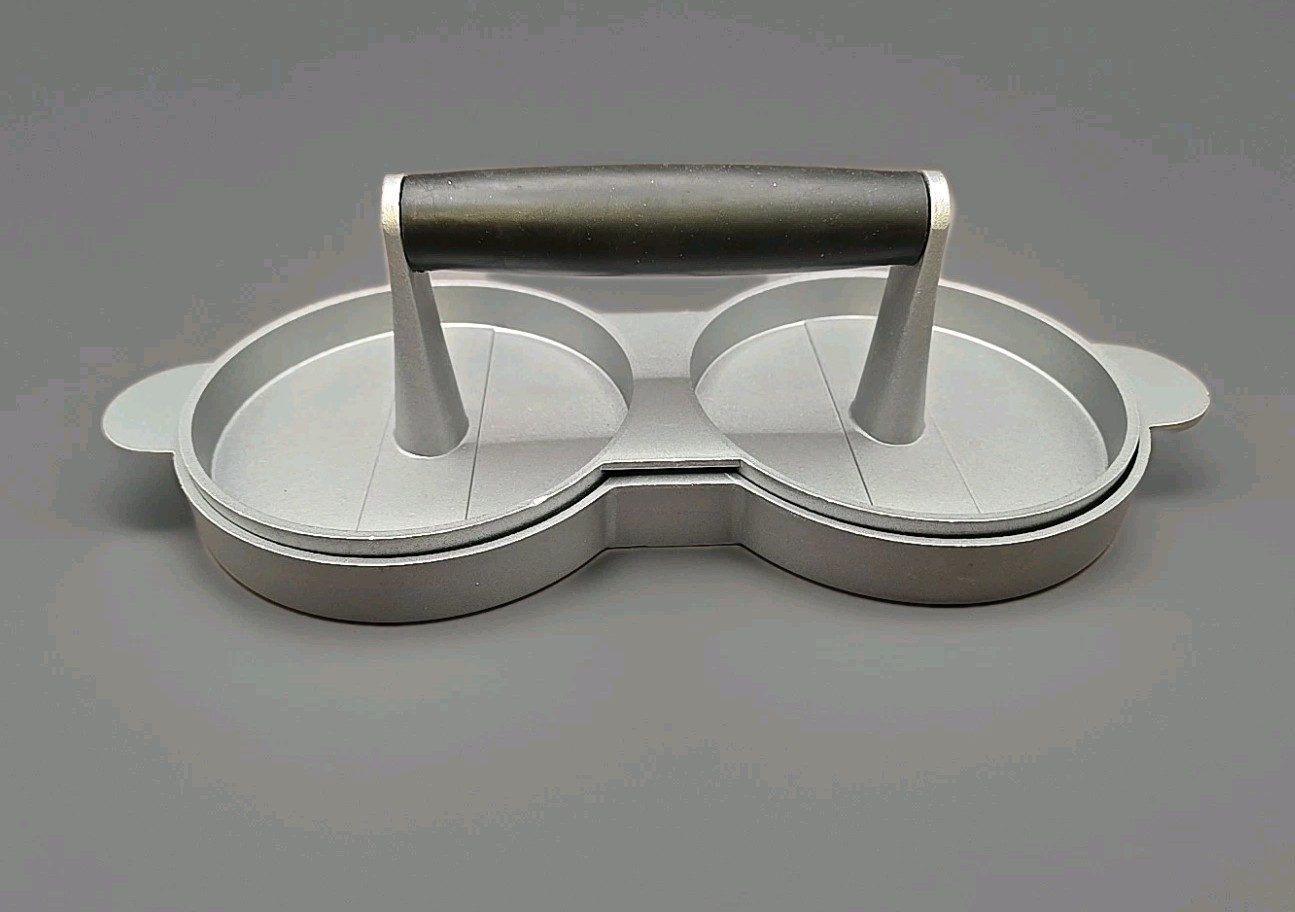 Aluminum DOUBLE PATTY BURGER PRESS Mold Maker With Handle BBQ Cookout Grilling gallery