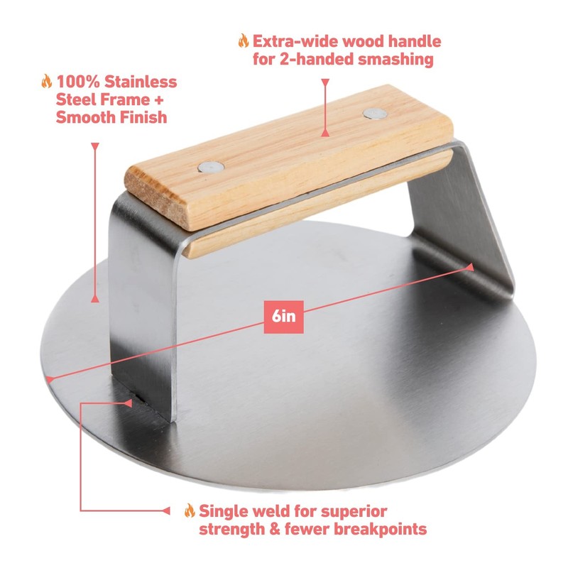 The Sasquash - 6" Heavy Duty Extra Wide Flat Handle Smashed Burger Press - Co... gallery