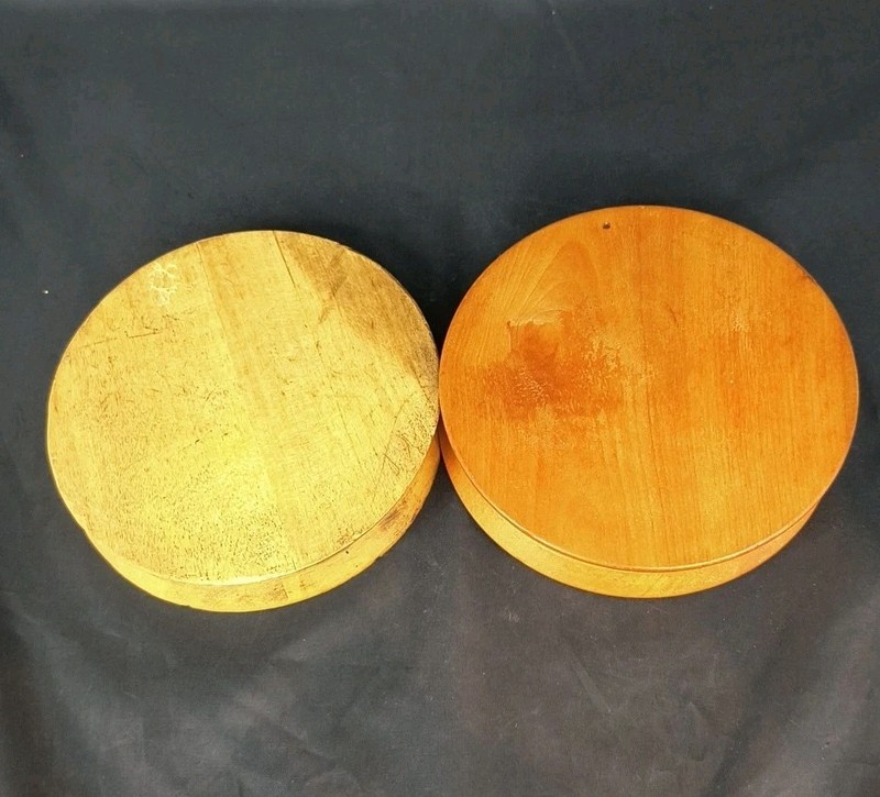 2 Vtg Primitive 50's Wooden Birds Roosters Hamburger Press 6" gallery