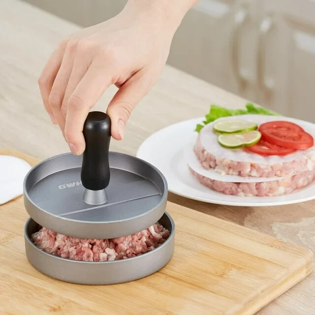 Burger Press Aluminum Hamburger Patty Maker with 100 Wax Papers for BBQ Grill. gallery